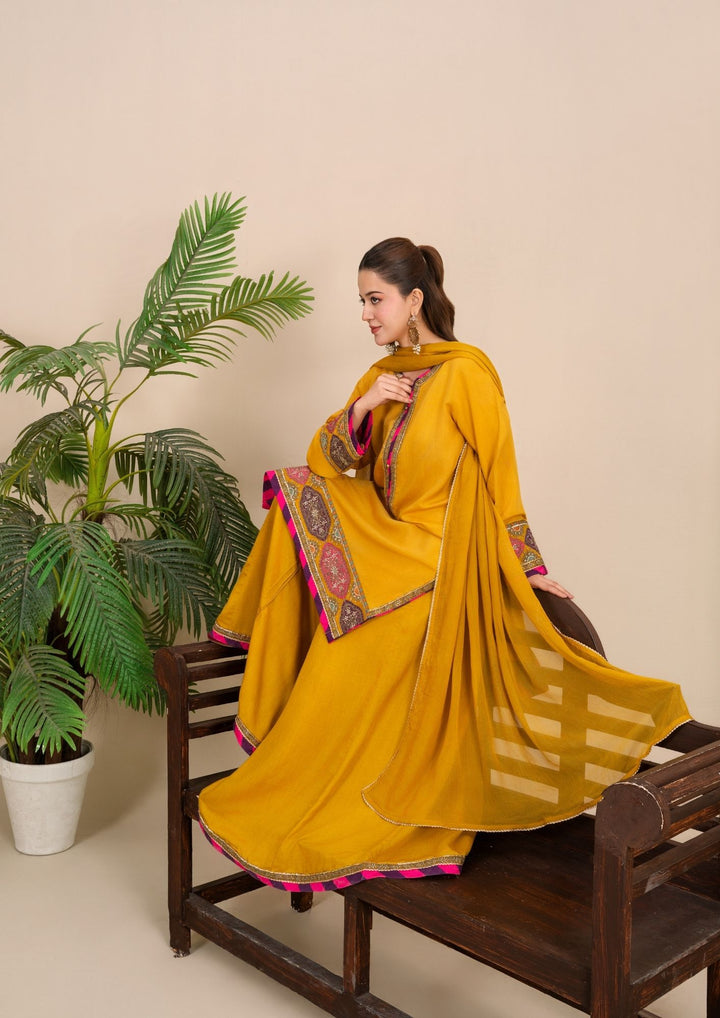 3-Piece Silk Viscose Suit with Chiffon Dupatta & Sharara | BASANT-B25-0005