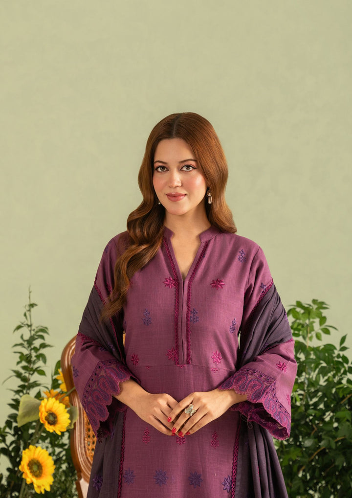 3Pc Khaddar Embroidered with Khaddar Shawl Plum AFP-A25-0011