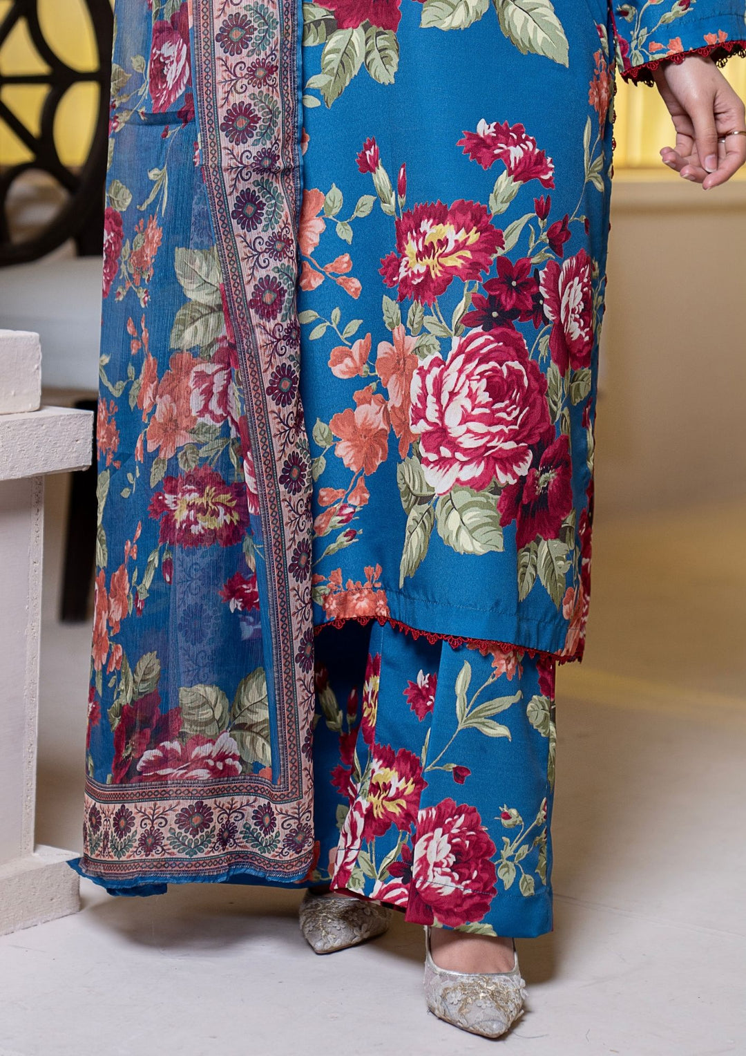 3Pc Printed Arabic Silk Lawn with Chiffon Dupatta Gulmeena-G26-0014