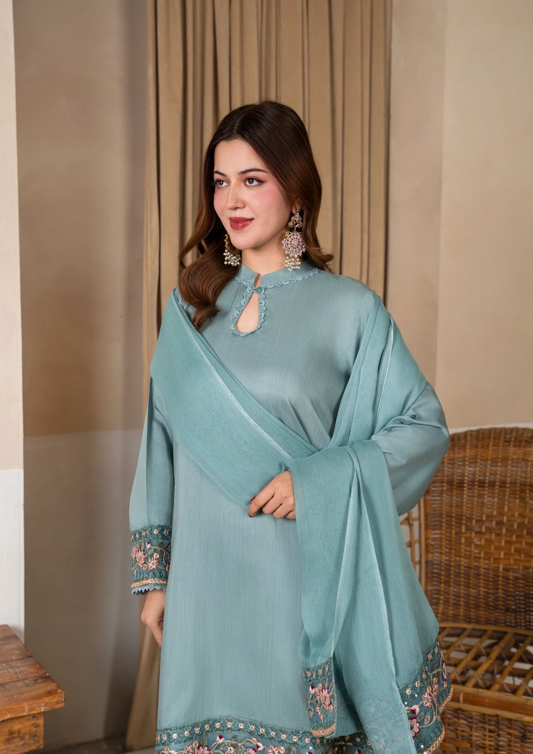 3Pc Embroidered Silk Viscose with Farshi Shalwar Ice Blue JASHAN-J26-0003