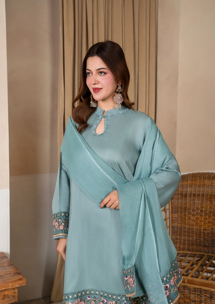 3Pc Embroidered Silk Viscose with Farshi Shalwar Ice Blue JASHAN-J26-0003