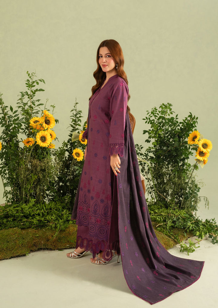 3Pc Khaddar Embroidered with Khaddar Shawl Plum AFP-A25-0011