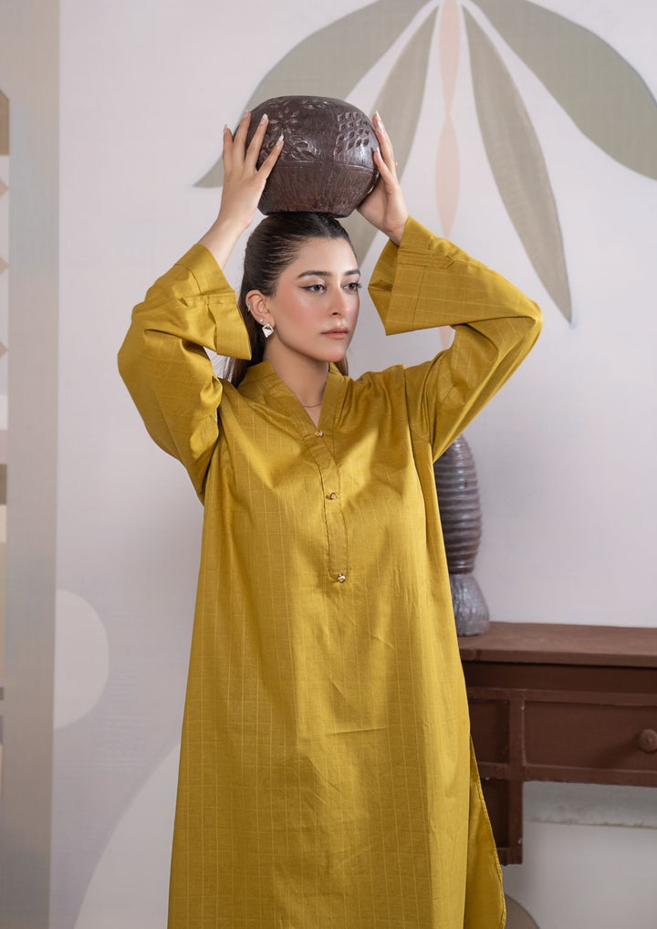 2Pc Cotton Lawn Olivish Mustard ROZ-R26-0007