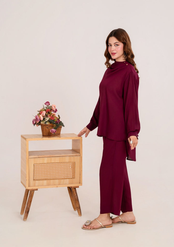 2Pc Georgette Plum Maroon JUPITER-F25-0027