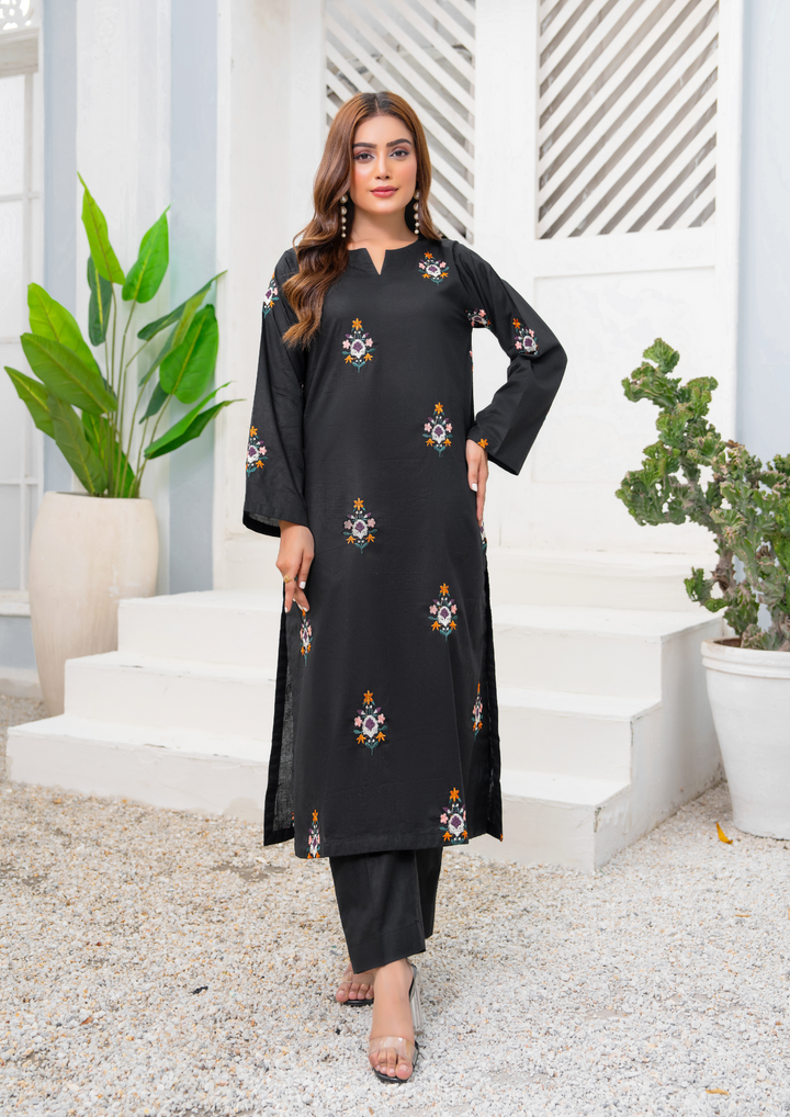 2 Pc Multi Embroidered Cotton Lawn Black ELD-0001