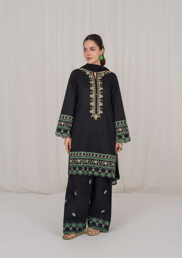 3Pc Black Embroidered Lawn with Chiffon Dupatta RIW-R26-0001