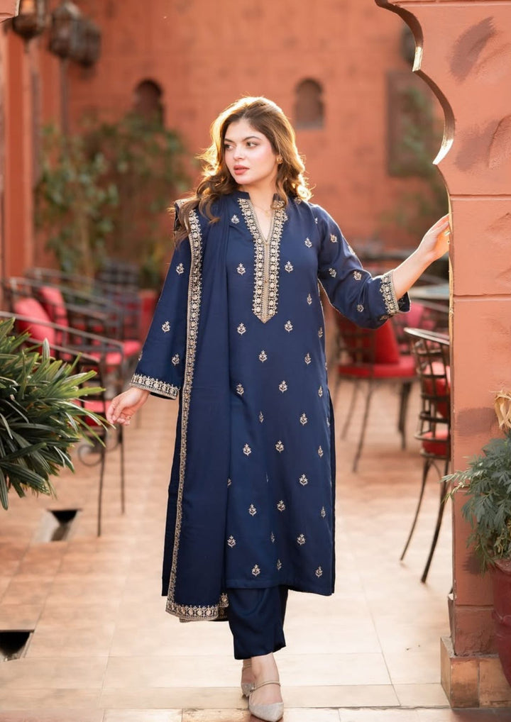3Pc Tilla Embroidered Alpine with Tilla Embroidered Border Shawl W24-TIL-0014