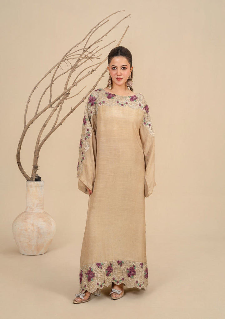 2Pc Silk Viscose Kaftan Beige JASHAN-J26-0024