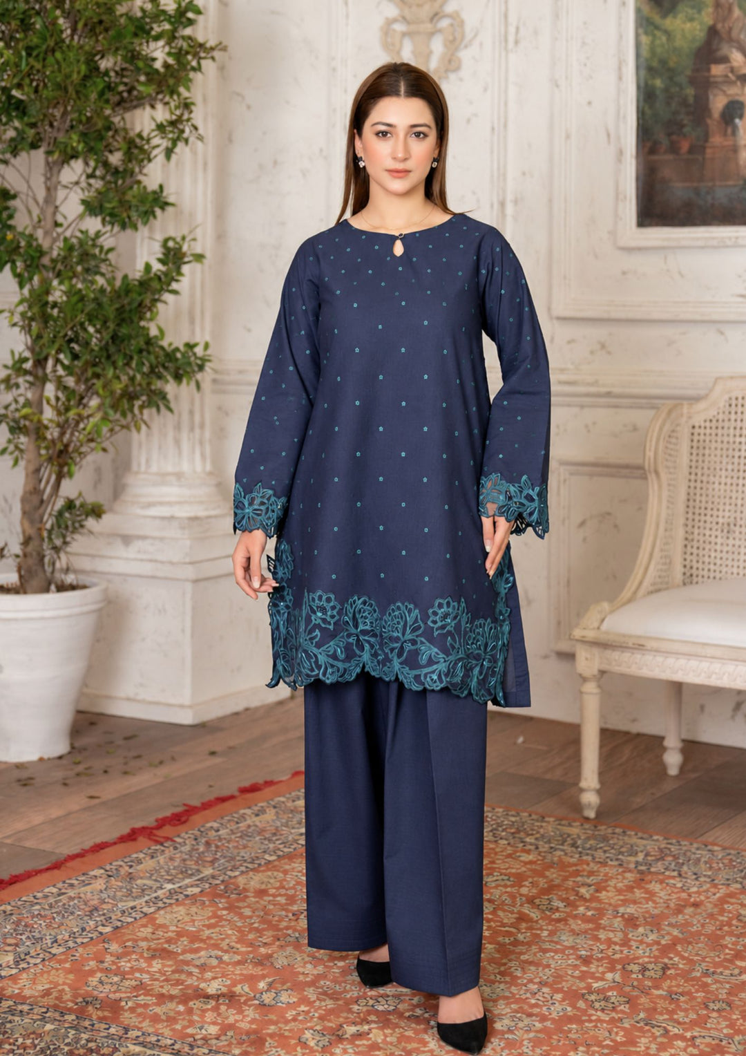 2Pc Multi Embroidered Khaddar Teal Blue SAY-W26-0028