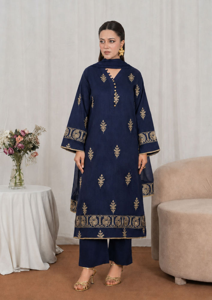 3Pc Embroidered Textured Lawn with Embroidered Border Chiffon Dupatta JASHAN-J26-0046