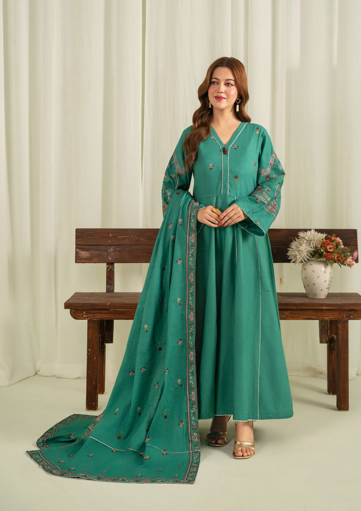 2Pc Khaddar Embroidered with Khaddar Shawl Sea Green AFP-A25-0008