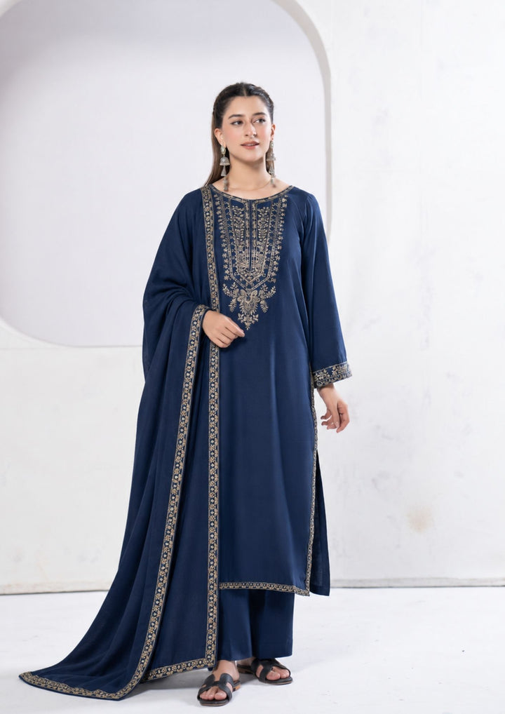 3Pc Tilla Embroidered Alpine Karandi Navy Blue SAY-W26-0001