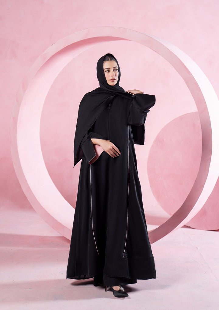 Noir Piped Flare Abaya ABL-A26-0001