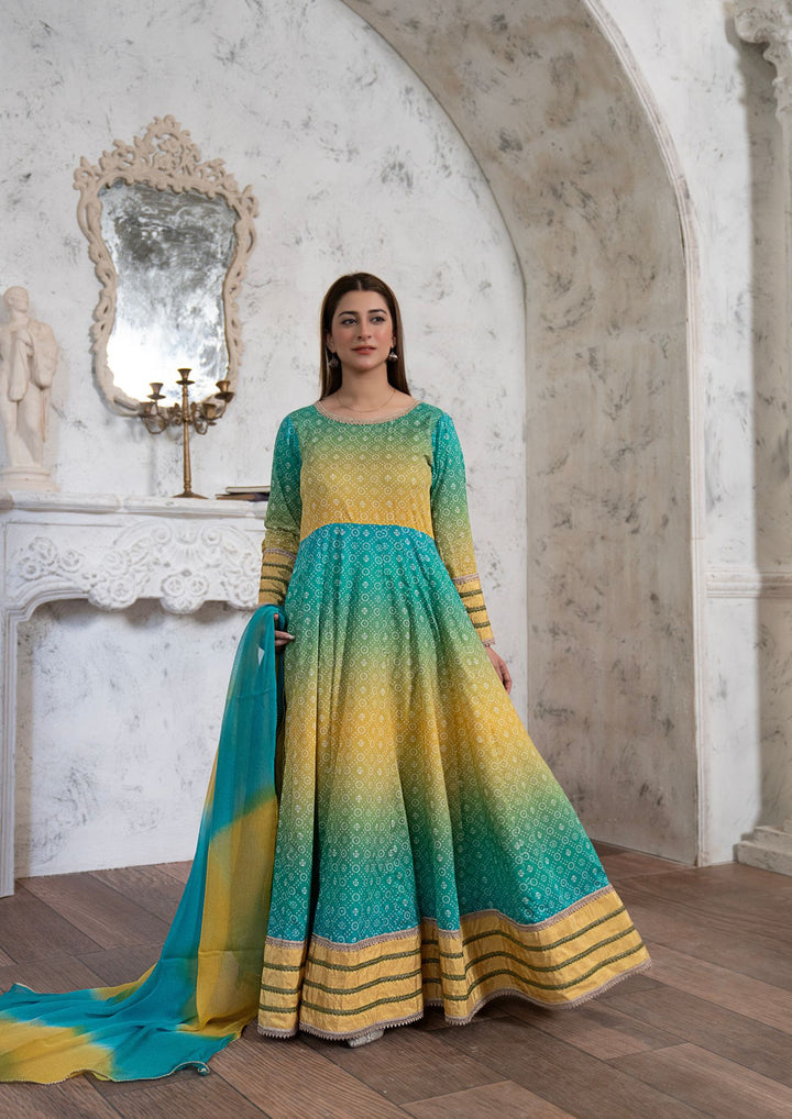 2Pc Chunri Digital Print Lawn Frock with Tie & Dye Chiffon Dupatta RIW-R26-0026