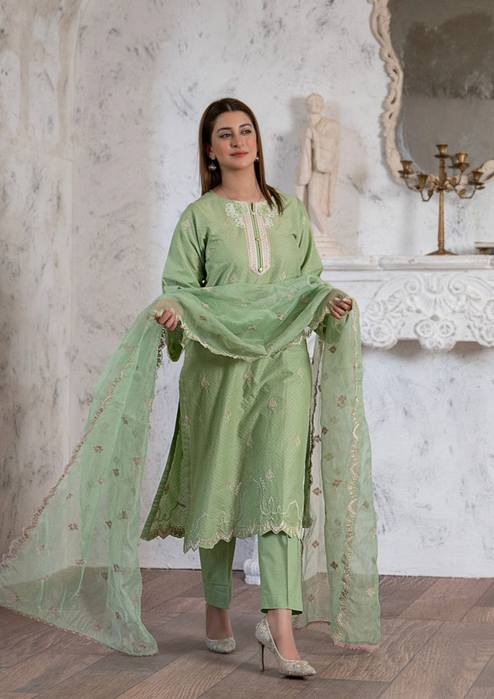3Pc Multi Embroidered Lawn with Chiffon Dupatta Pistachio RIW-R26-0046