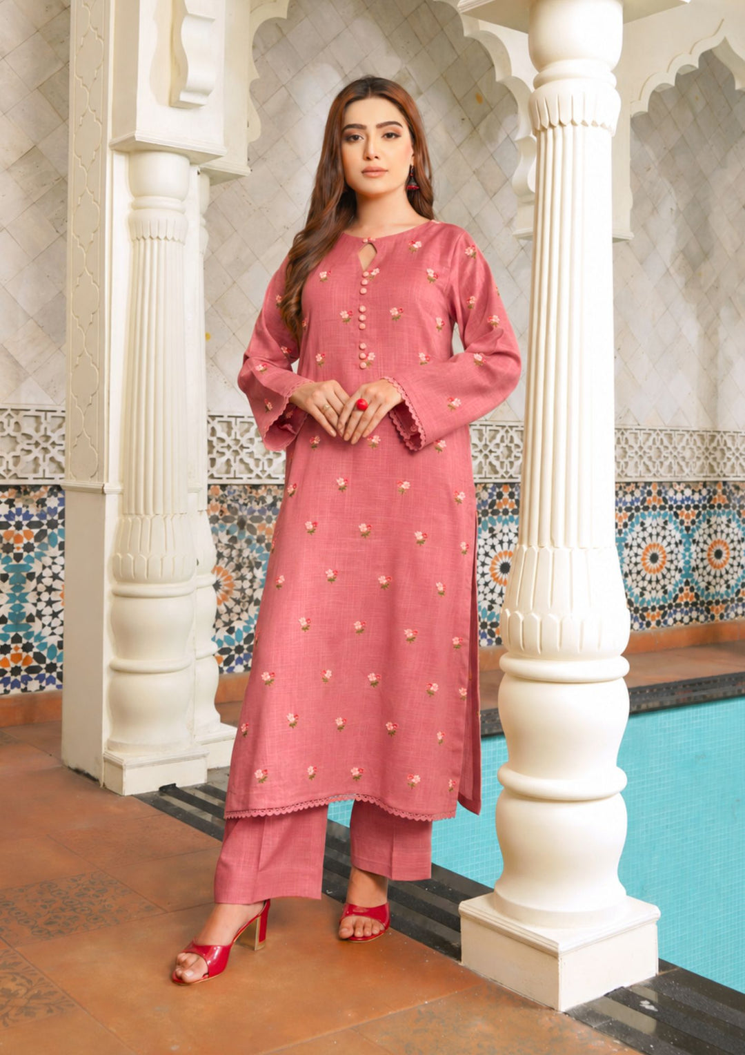 2pc Multi Embroidered Khaddar Appricot AML-W26-0006