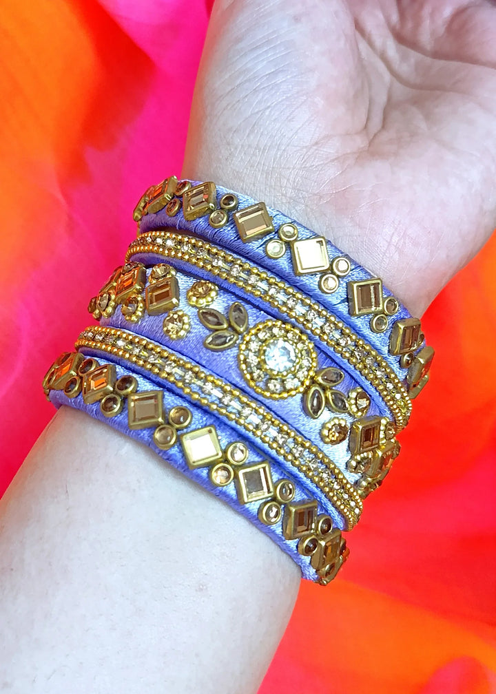 Lilac Blooms Kundan Kangan Bangles Set PMB-0181