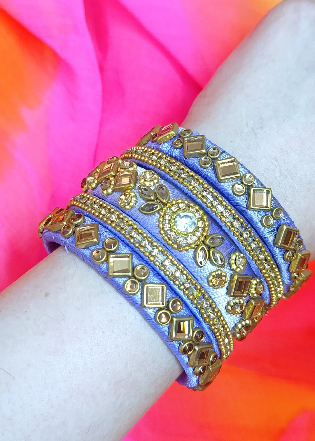 Lilac Blooms Kundan Kangan Bangles Set PMB-0181