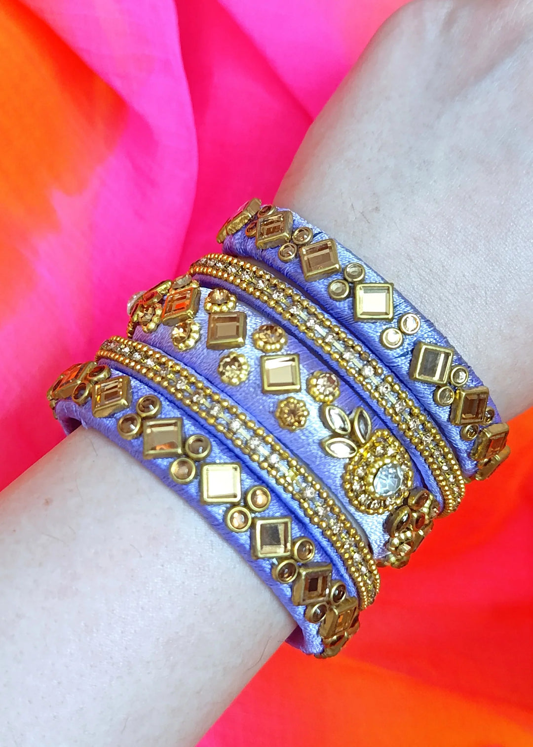 Lilac Blooms Kundan Kangan Bangles Set PMB-0181