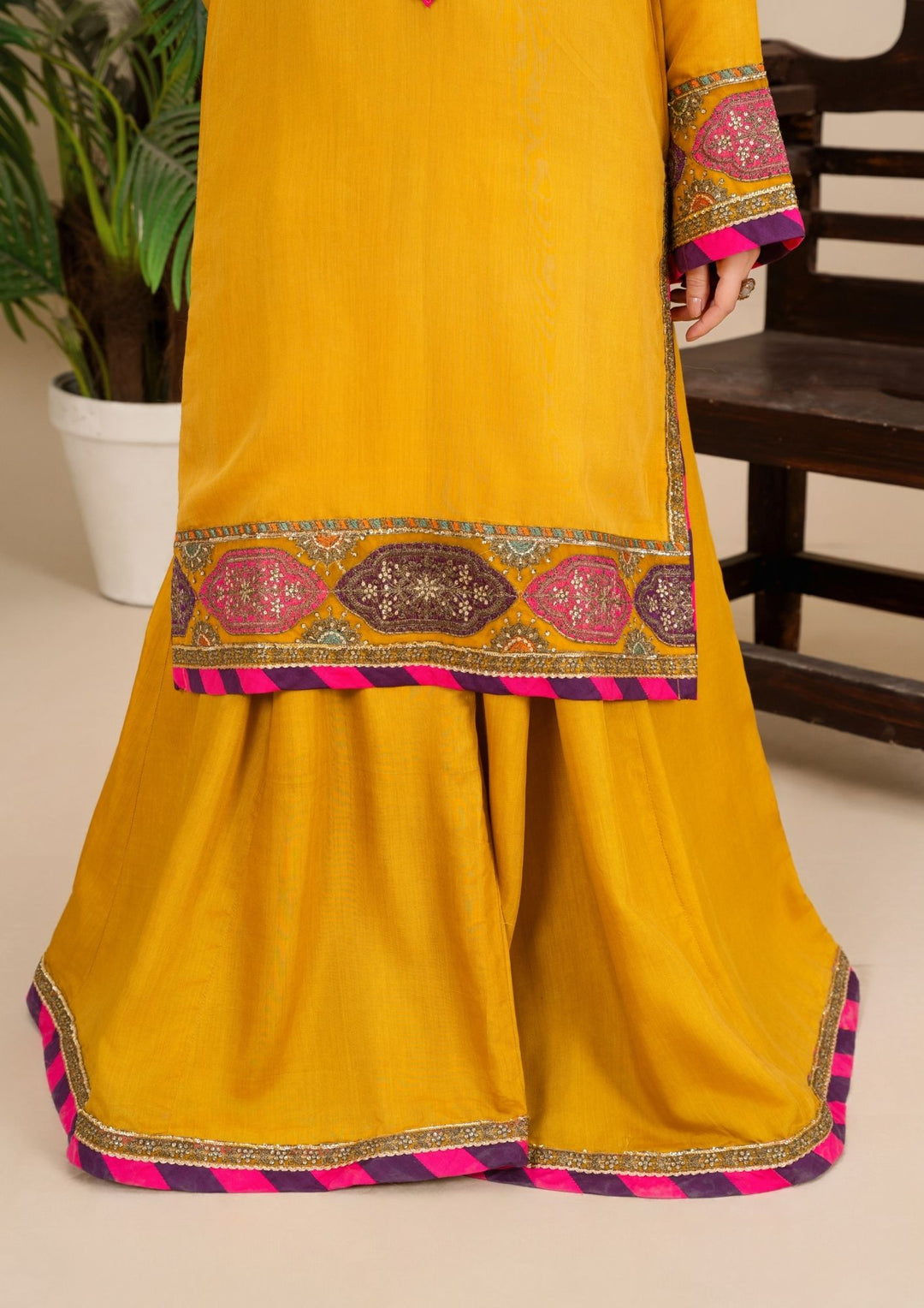 3-Piece Silk Viscose Suit with Chiffon Dupatta & Sharara | BASANT-B25-0005