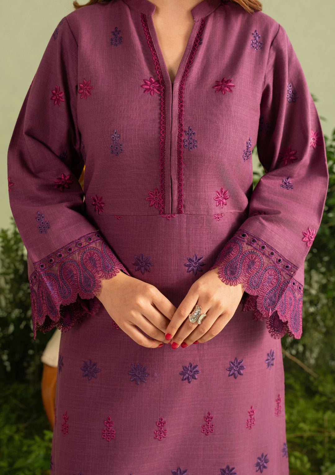 3Pc Khaddar Embroidered with Khaddar Shawl Plum AFP-A25-0011