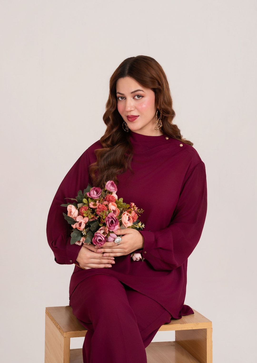 2Pc Georgette Plum Maroon JUPITER-F25-0027