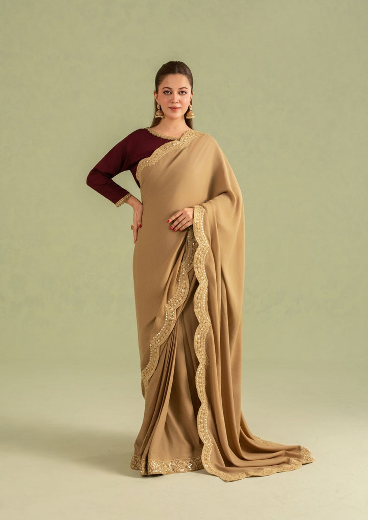 3Pc Georgette Saree Gold | LUXE-L25-0008