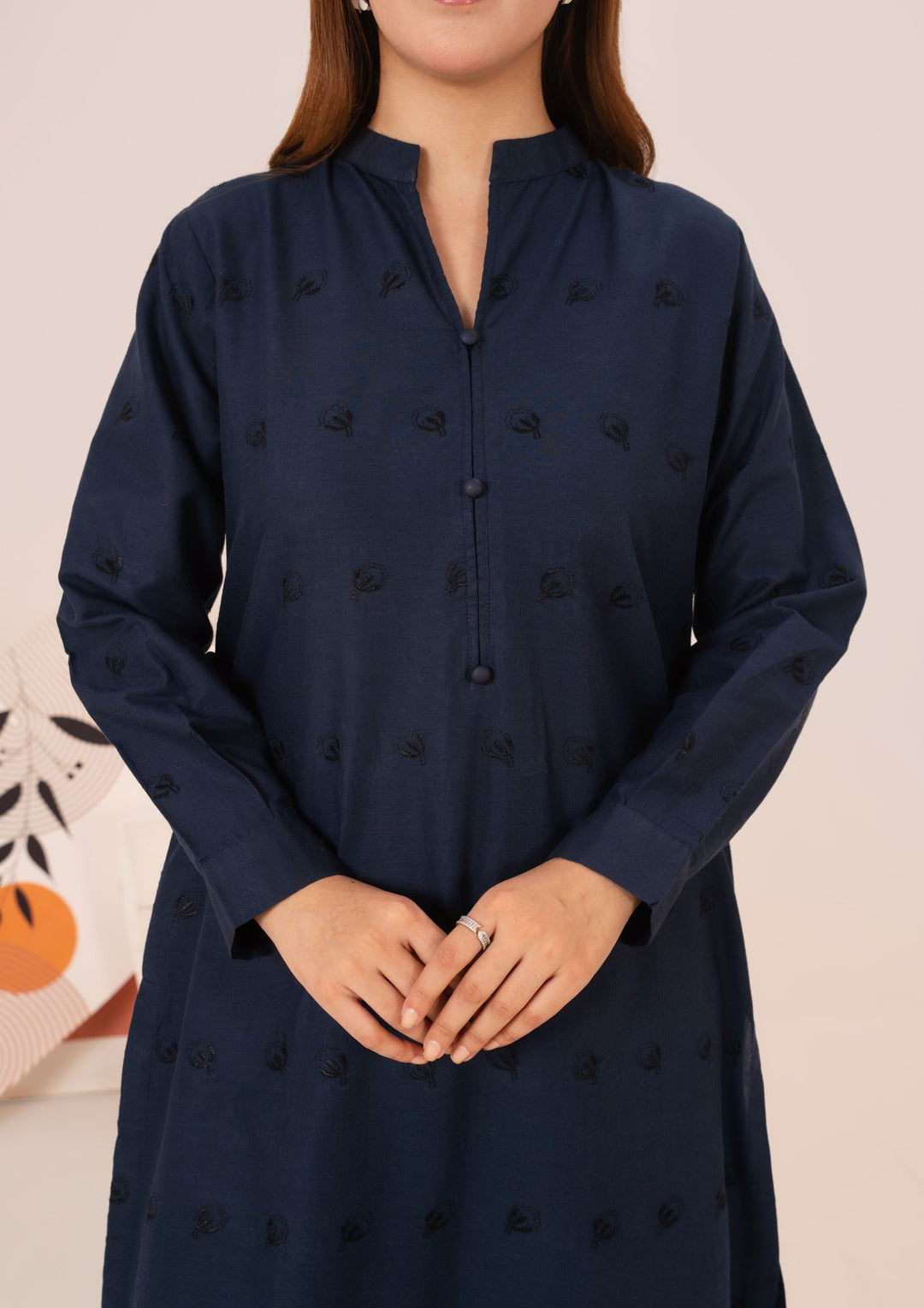 2pc Schiffli Embroidered Cambric Navy Set Rozana-W25-0028