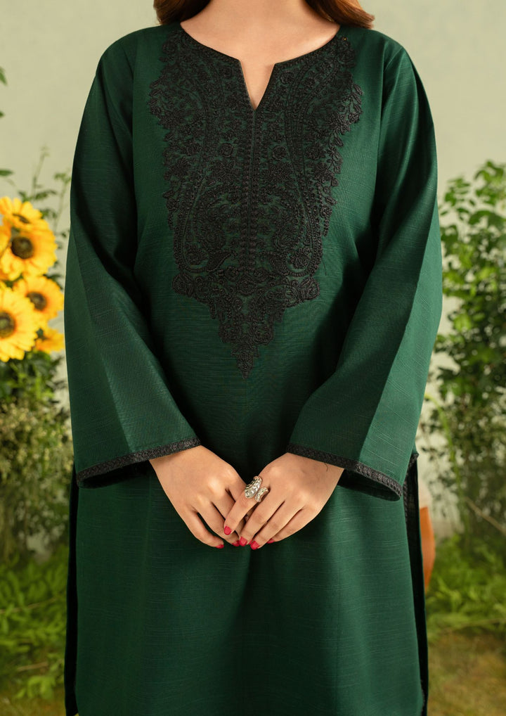 2pc Embroidered Khaddar with Farshi Shalwar Bottle Green AML-W25-0053