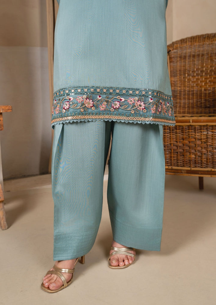 3Pc Embroidered Silk Viscose with Farshi Shalwar Ice Blue JASHAN-J26-0003