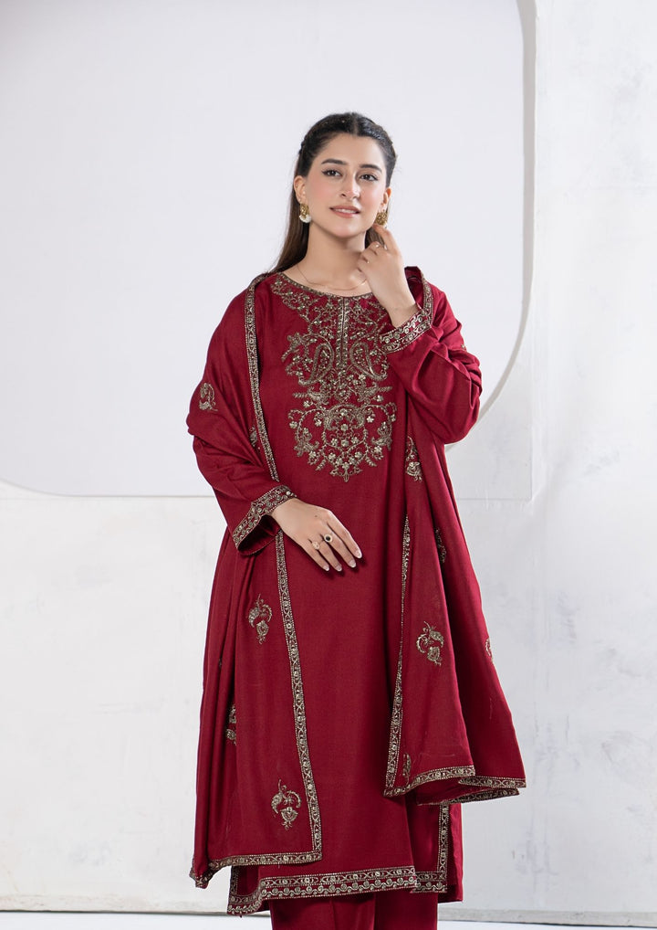 3Pc Tilla Embroidered Alpine Karandi Maroon SAY-W26-0004
