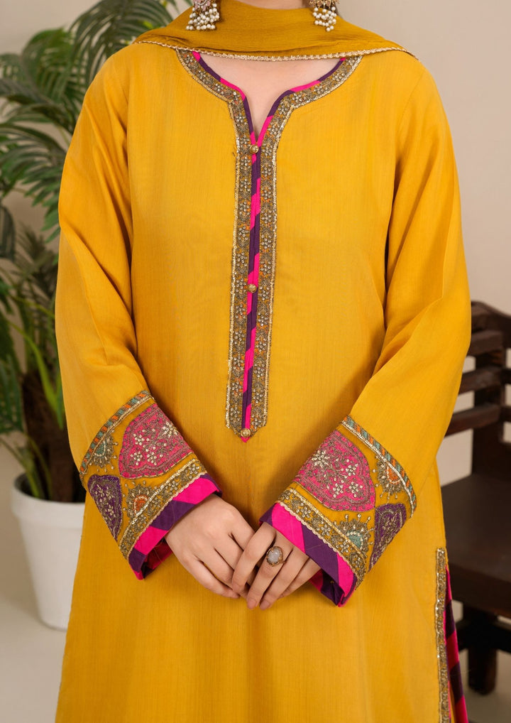 3-Piece Silk Viscose Suit with Chiffon Dupatta & Sharara | BASANT-B25-0005