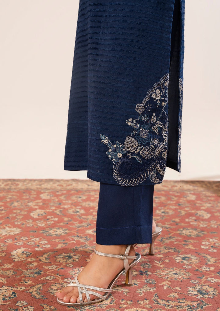 3Pc Alpine Velvet Tilla Embroidered with Velvet Shawl Navy AFP-A25-0005