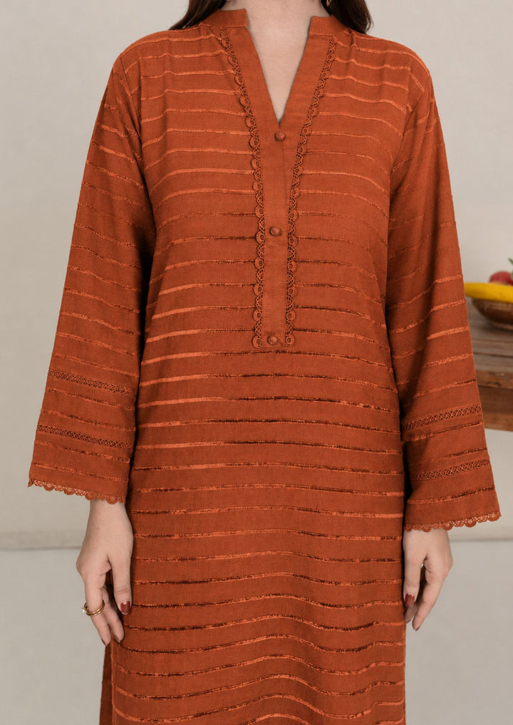 3pc Alpine Velvet Shirt with Velvet Border Shawl and Plain Trouser Rust AML-W26-0004