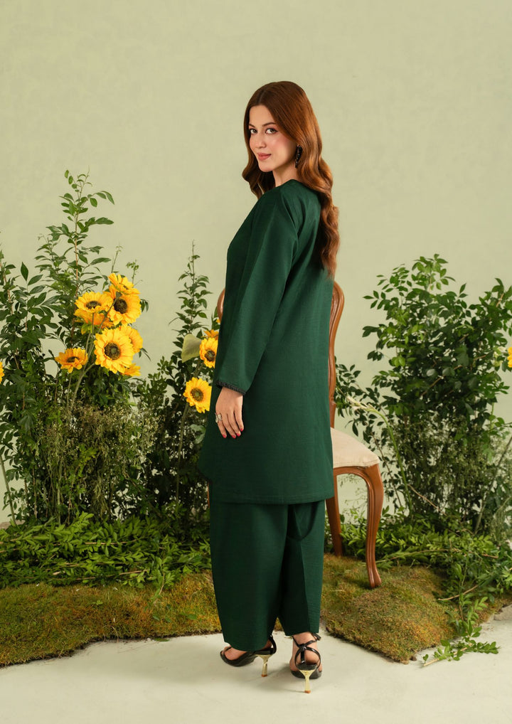 2pc Embroidered Khaddar with Farshi Shalwar Bottle Green AML-W25-0053