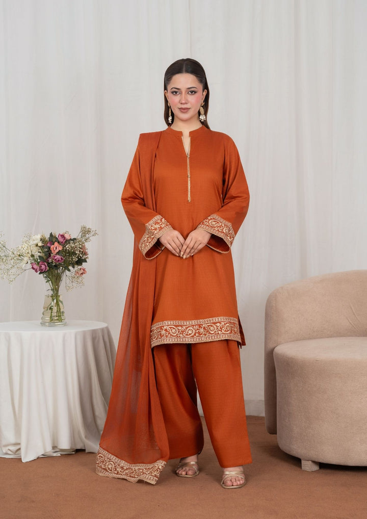 3Pc Tilla Embroidered Textured Lawn with Farshi Shalwar with Embroidered Border Chiffon Dupatta JASHAN-J26-0029