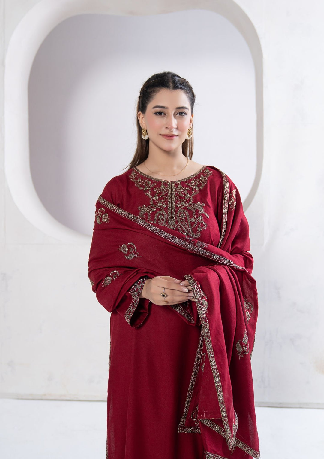 3Pc Tilla Embroidered Alpine Karandi Maroon SAY-W26-0004