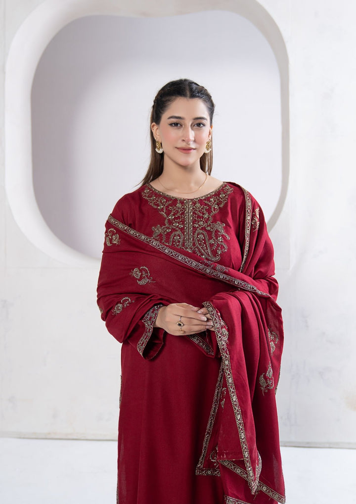 3Pc Tilla Embroidered Alpine Karandi Maroon SAY-W26-0004