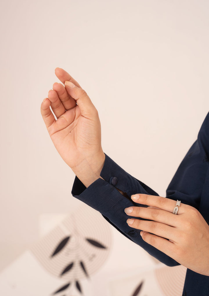 2pc Schiffli Embroidered Cambric Navy Set Rozana-W25-0028