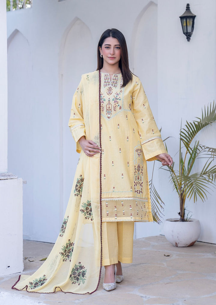 3Pc Embroidered Lawn with Block Printed Organza Dupatta SUM-M26-0002