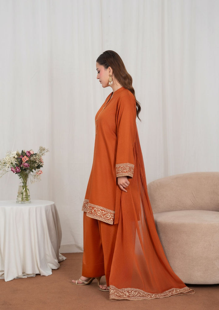 3Pc Tilla Embroidered Textured Lawn with Farshi Shalwar with Embroidered Border Chiffon Dupatta JASHAN-J26-0029