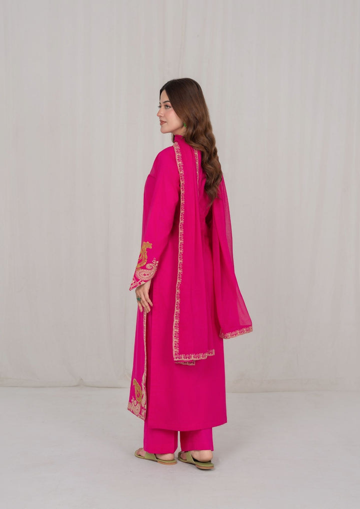 3Pc Hot Pink Embroidered Lawn with Chiffon Dupatta RIW-R26-0004
