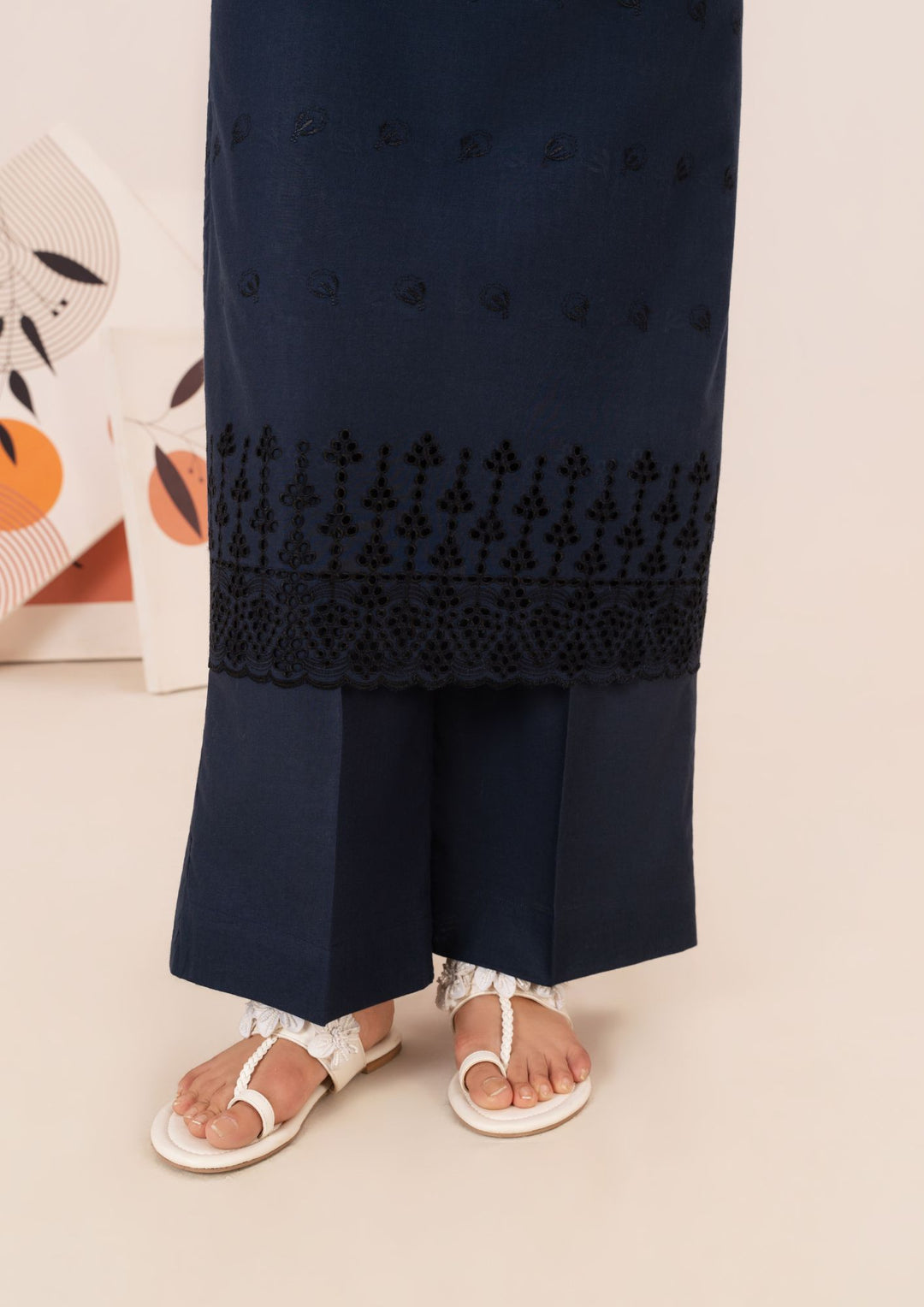 2pc Schiffli Embroidered Cambric Navy Set Rozana-W25-0028