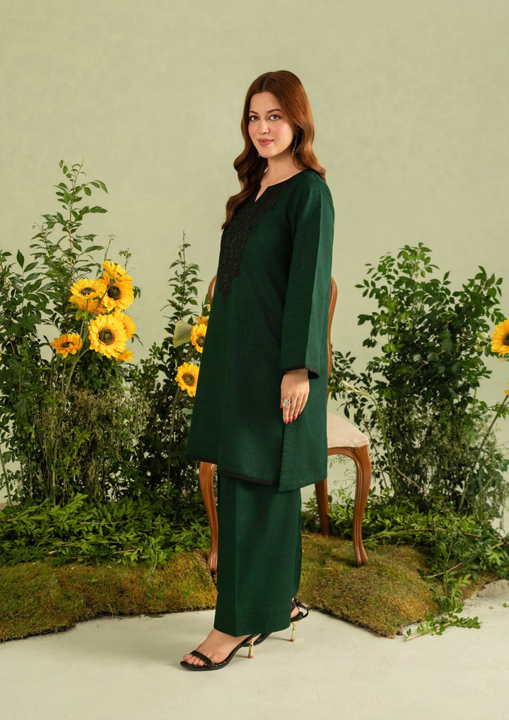 2pc Embroidered Khaddar with Farshi Shalwar Bottle Green AML-W25-0053