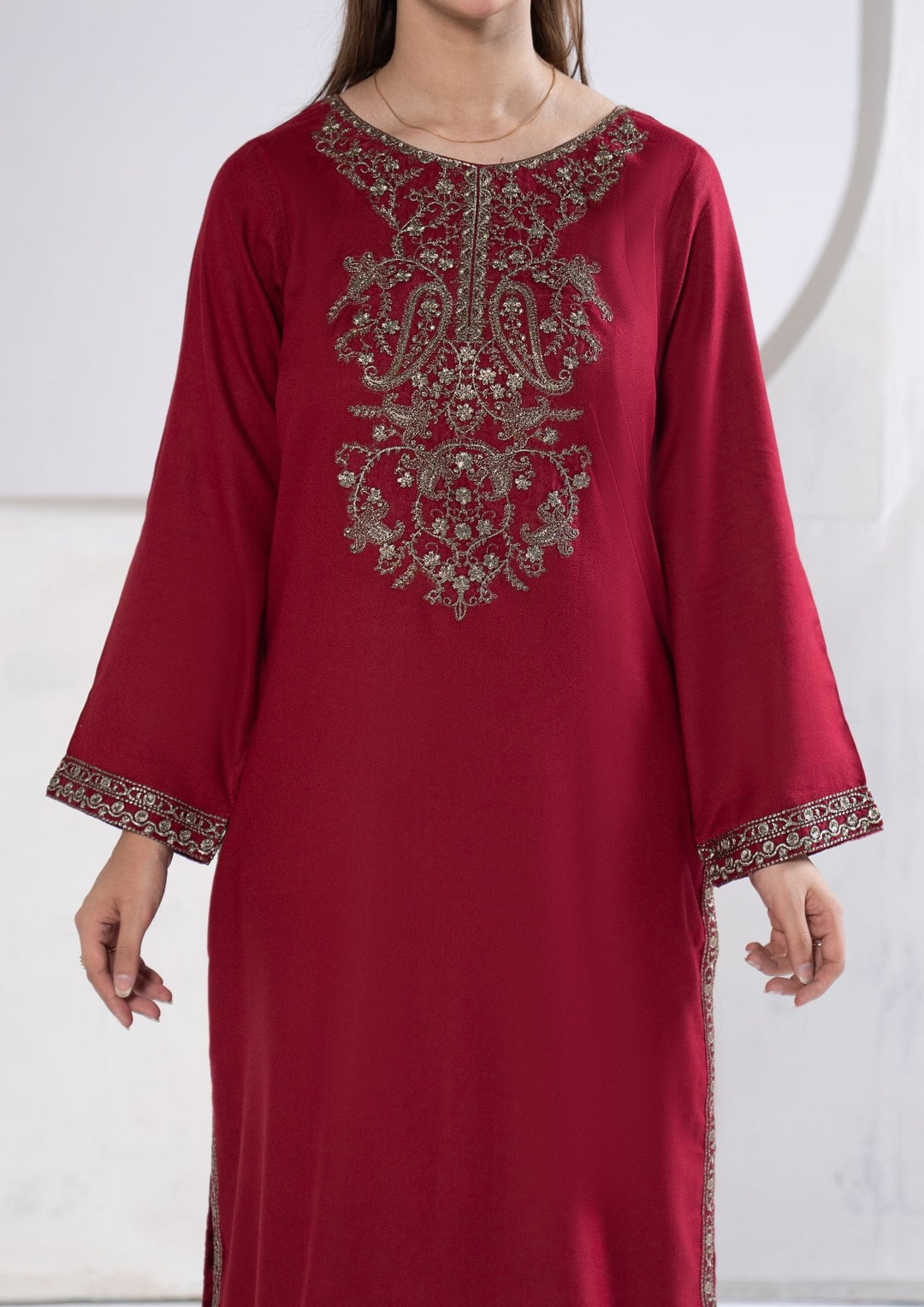 3Pc Tilla Embroidered Alpine Karandi Maroon SAY-W26-0004