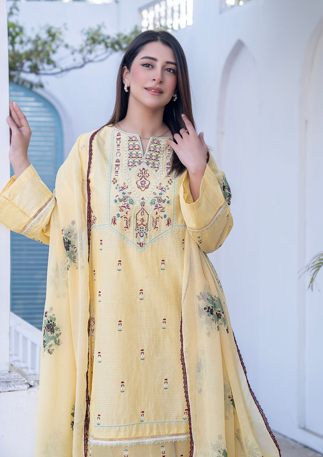3Pc Embroidered Lawn with Block Printed Organza Dupatta SUM-M26-0002