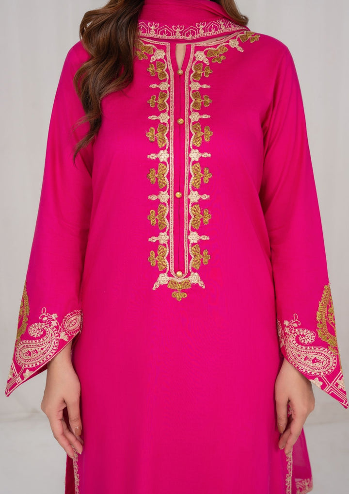 3Pc Hot Pink Embroidered Lawn with Chiffon Dupatta RIW-R26-0004