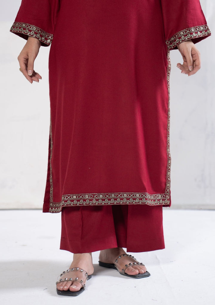 3Pc Tilla Embroidered Alpine Karandi Maroon SAY-W26-0004