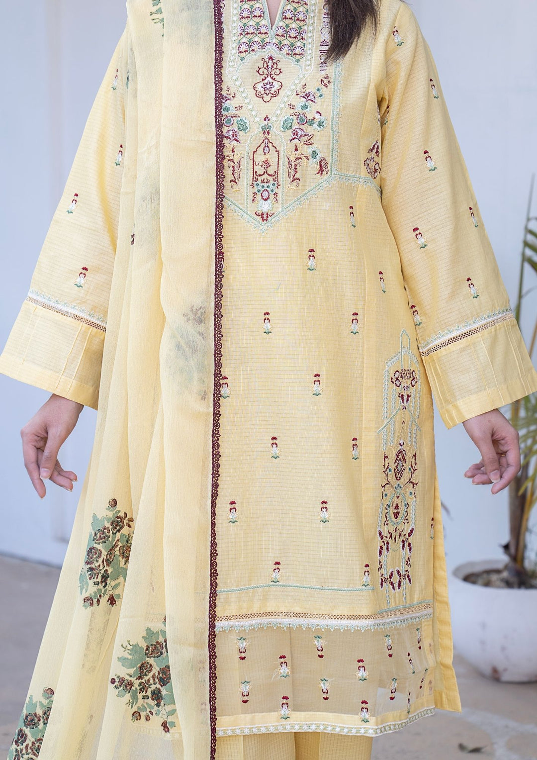 3Pc Embroidered Lawn with Block Printed Organza Dupatta SUM-M26-0002