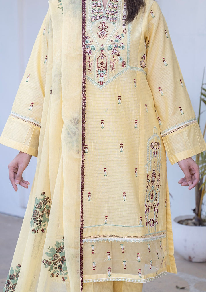 3Pc Embroidered Lawn with Block Printed Organza Dupatta SUM-M26-0002